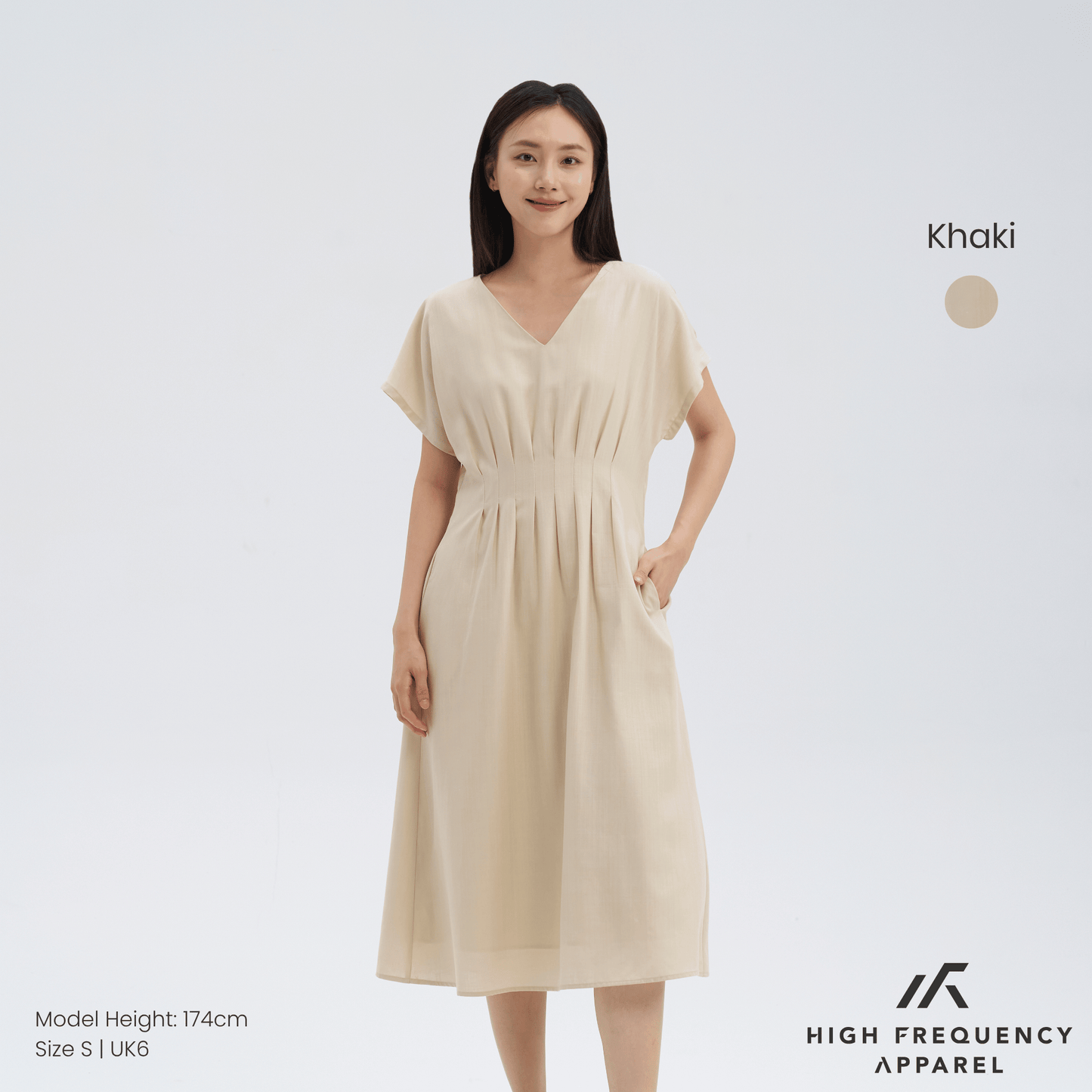 v-neck pintuck sleeved midaxi dress