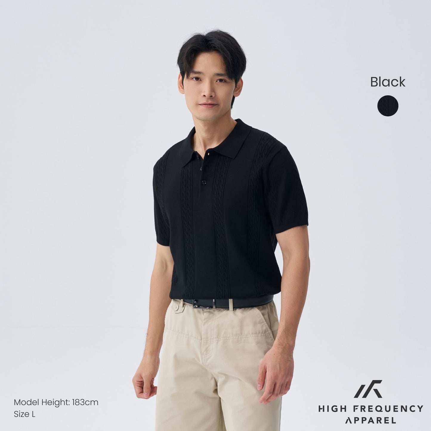 hfa men’s cable knitted button polo