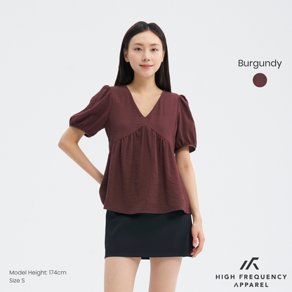V-Neck Short Sleeve Flowy Babydoll Blouse