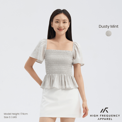 Square Neck Full Smocked Flutter Sleeve Top