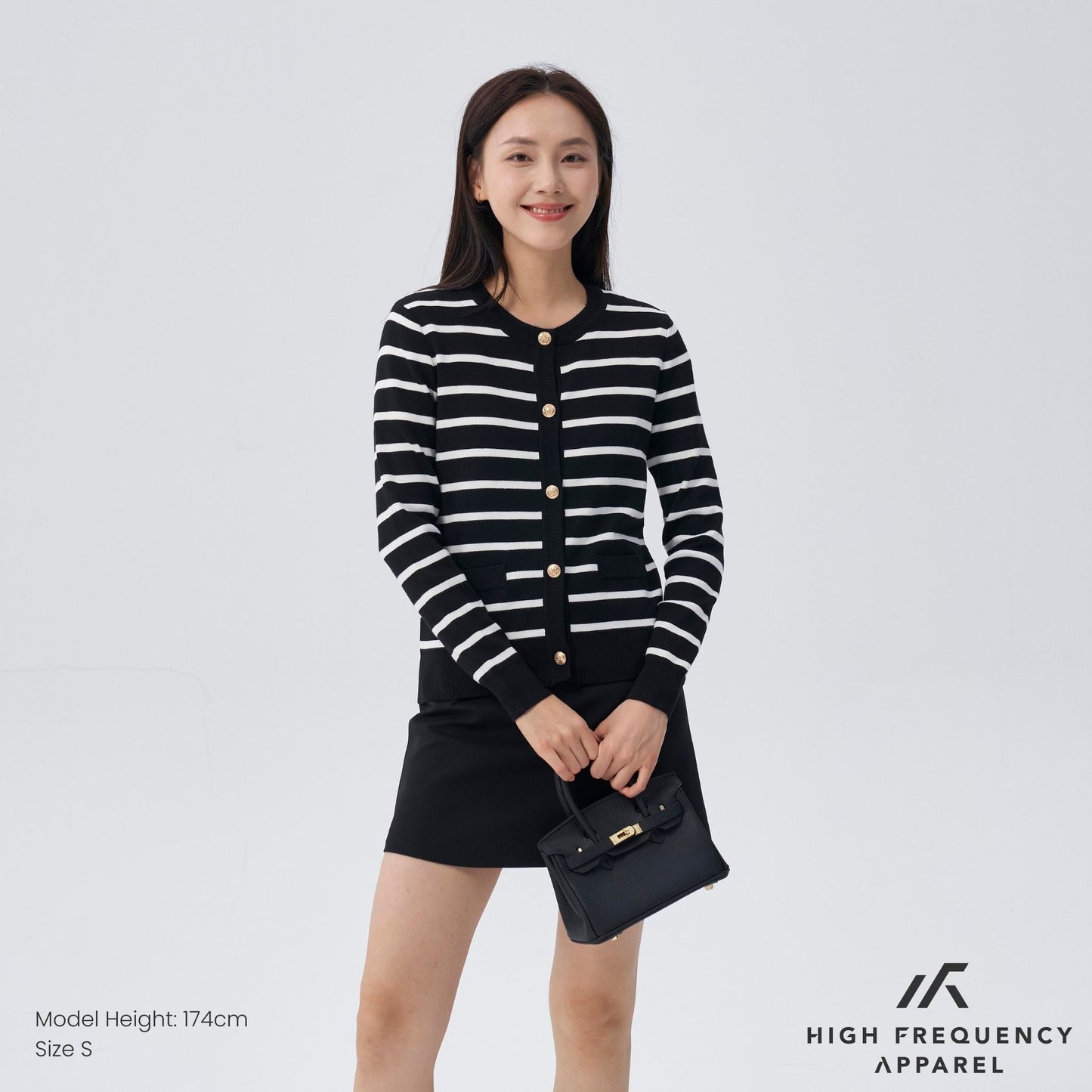 hfa women’s old money striped long sleeve cardigan with gold button trimmings