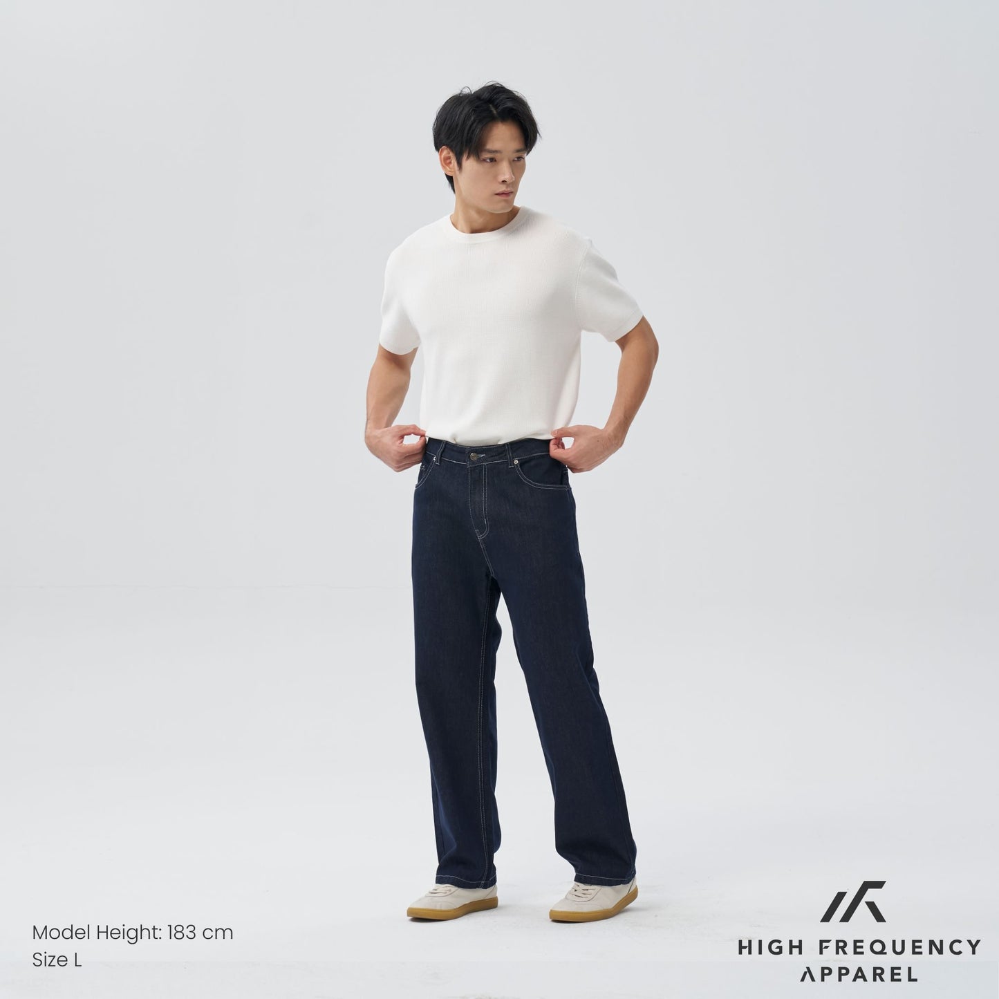 hfa men’s straight cut dark denim with contrast stitch