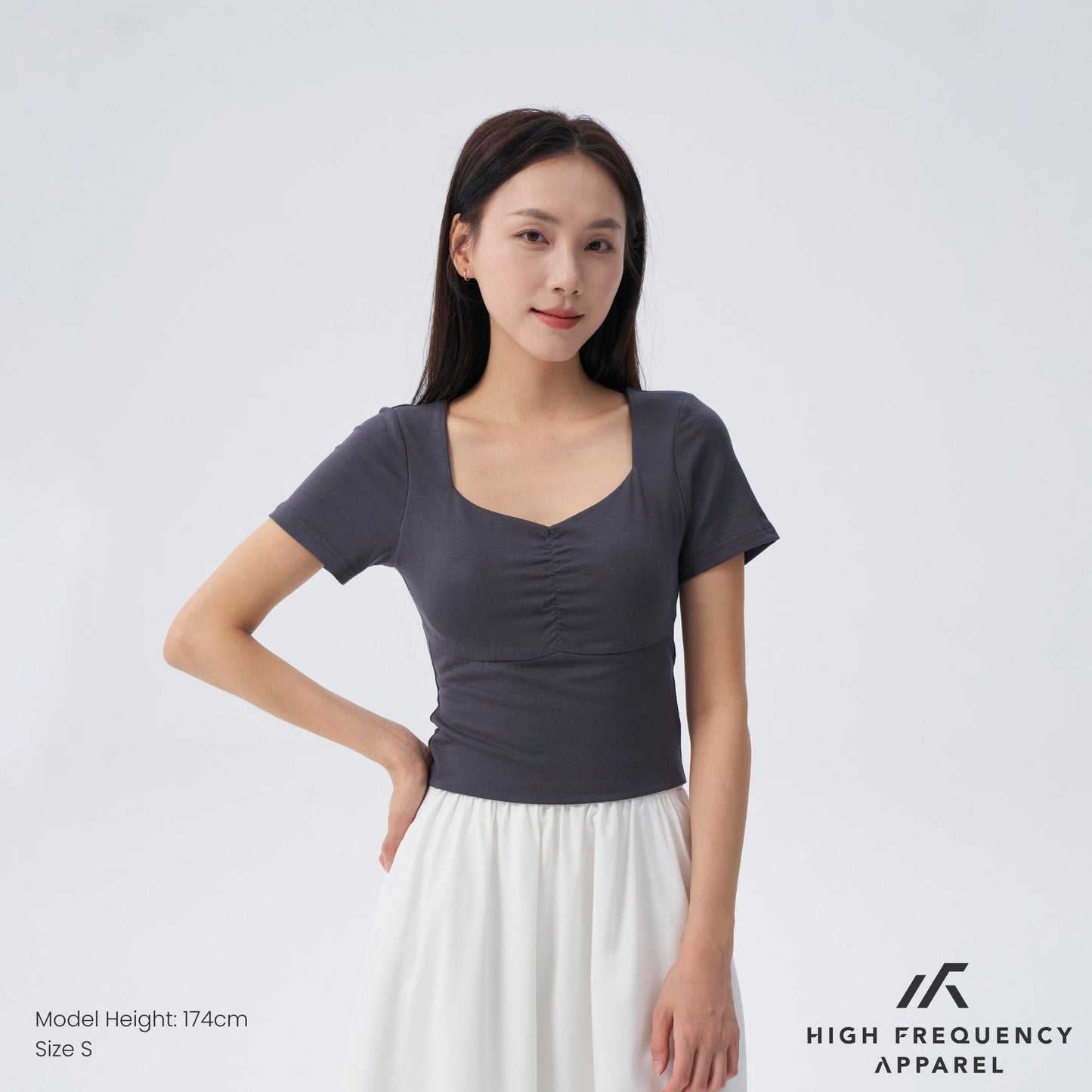 hfa women’s soft stretch diamond neck ruched padded tee