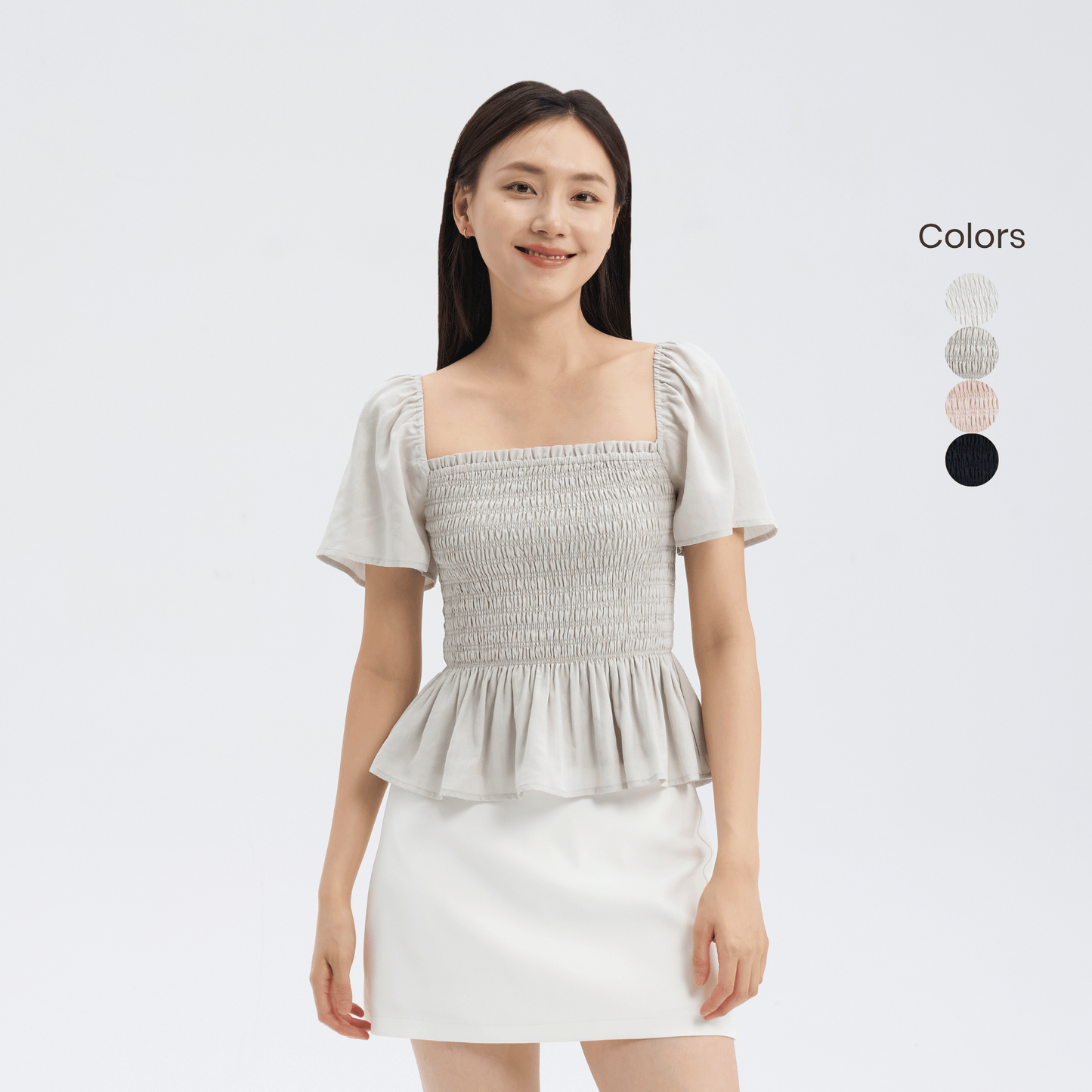 square neck full smocked flutter sleeve top