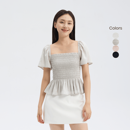 Square Neck Full Smocked Flutter Sleeve Top