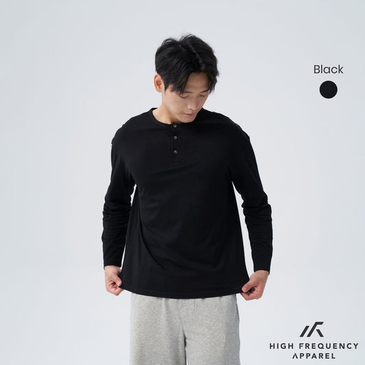 Henley Relaxed Cotton Long Sleeve T-Shirt