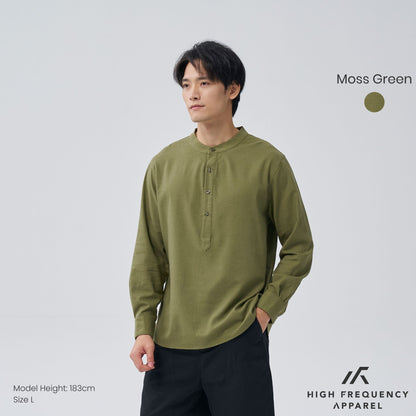 Half Button Mandarin Collar Long Sleeve Shirt