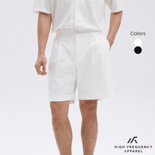 Double Pleated Waistband Shorts with Cuffed Hem