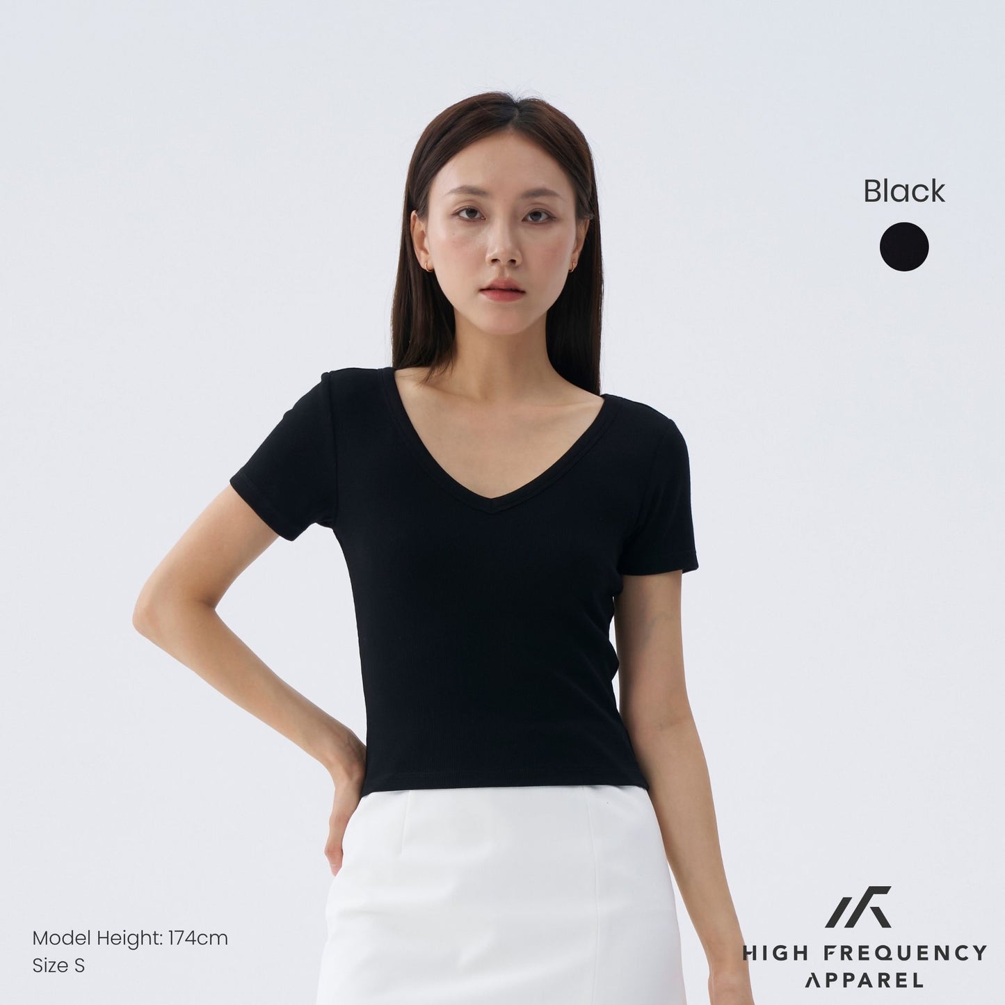 hfa women’s v-neck short sleeve ribbed tee – stretch fit essentials