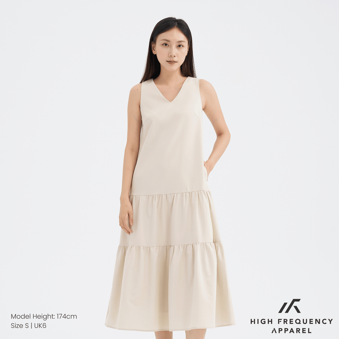 v-neck tiered midaxi dress