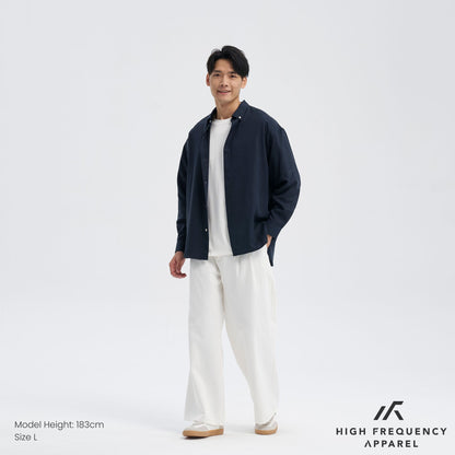 Long Sleeve Relaxed Drape Shirt With Seashell Buttons