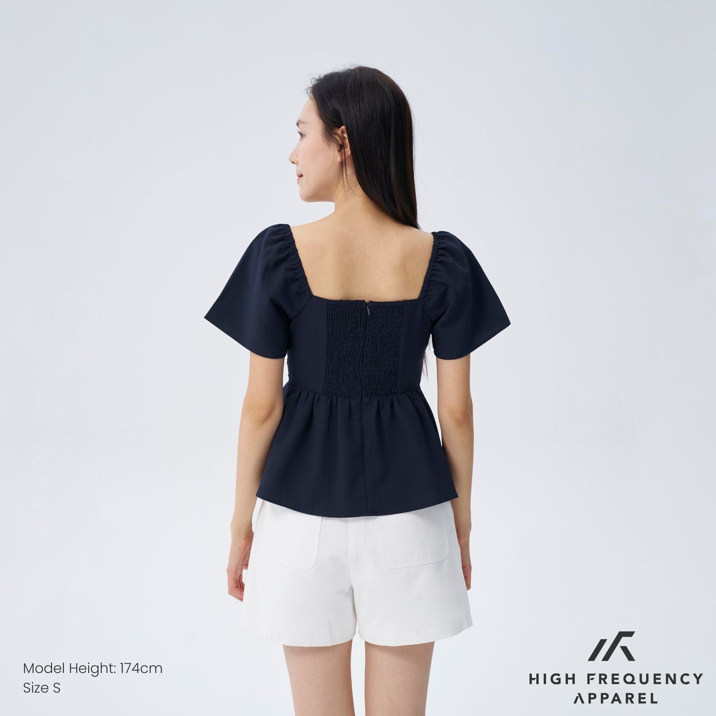 hfa women’s flutter sleeve padded smocked back blouse