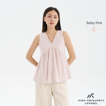 V-Neck Textured Iron-Free Sleeveless Blouse