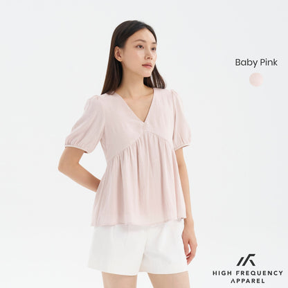 V-Neck Short Sleeve Flowy Babydoll Blouse
