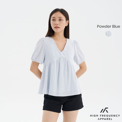 V-Neck Short Sleeve Flowy Babydoll Blouse
