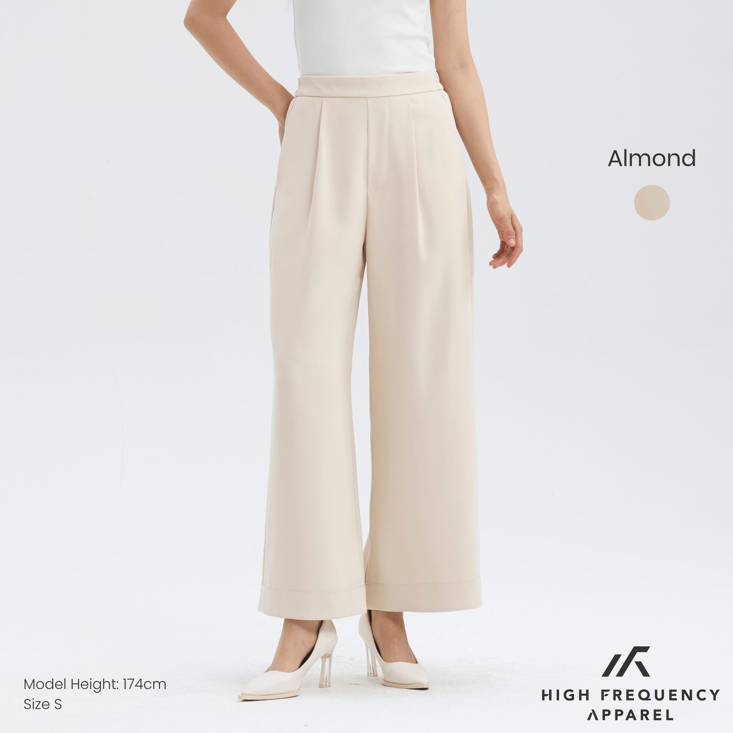 pleated straight wide elastic-waist trousers