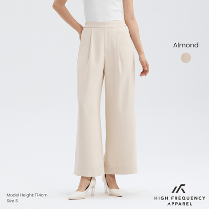Pleated Straight Wide Elastic-Waist Trousers
