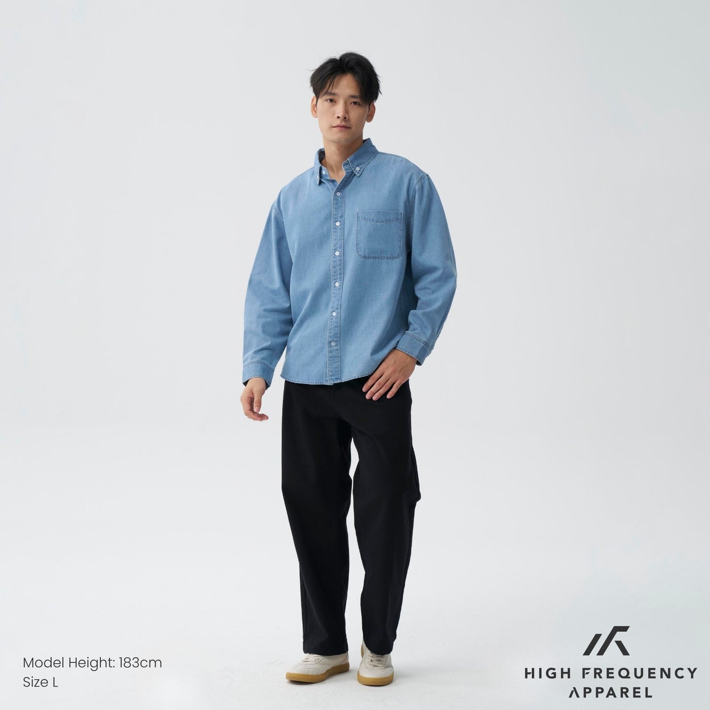 hfa men’s oversized long sleeve denim shirt – relaxed fit essential