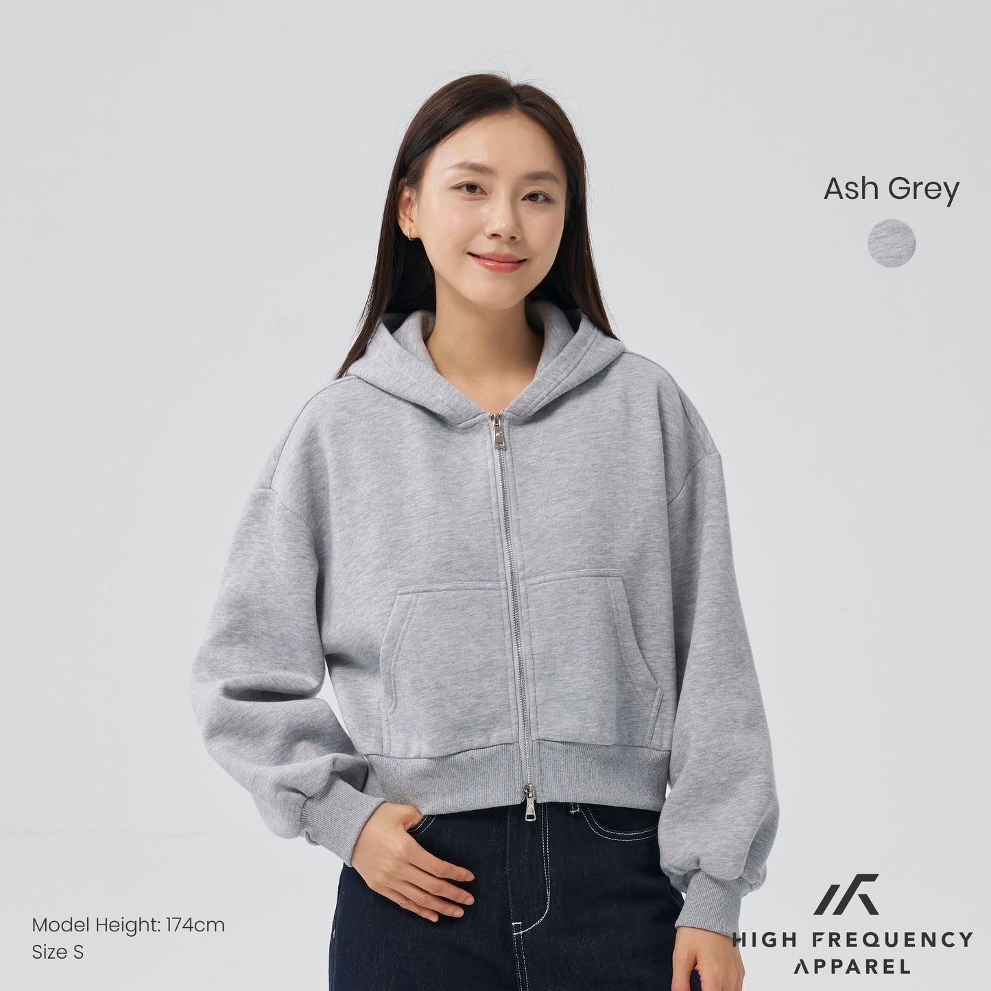 cropped two-way zippered hoodie