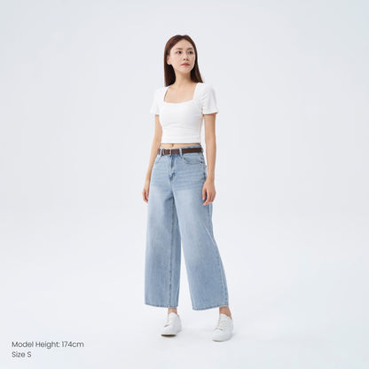 HFA Women's Wide Leg Mid-Waisted Ankle Length Denim Jeans