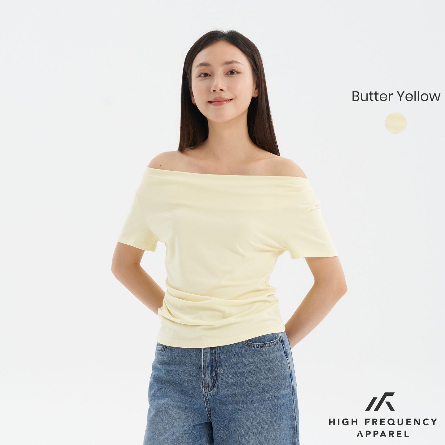 soft stretch four-way off shoulder top