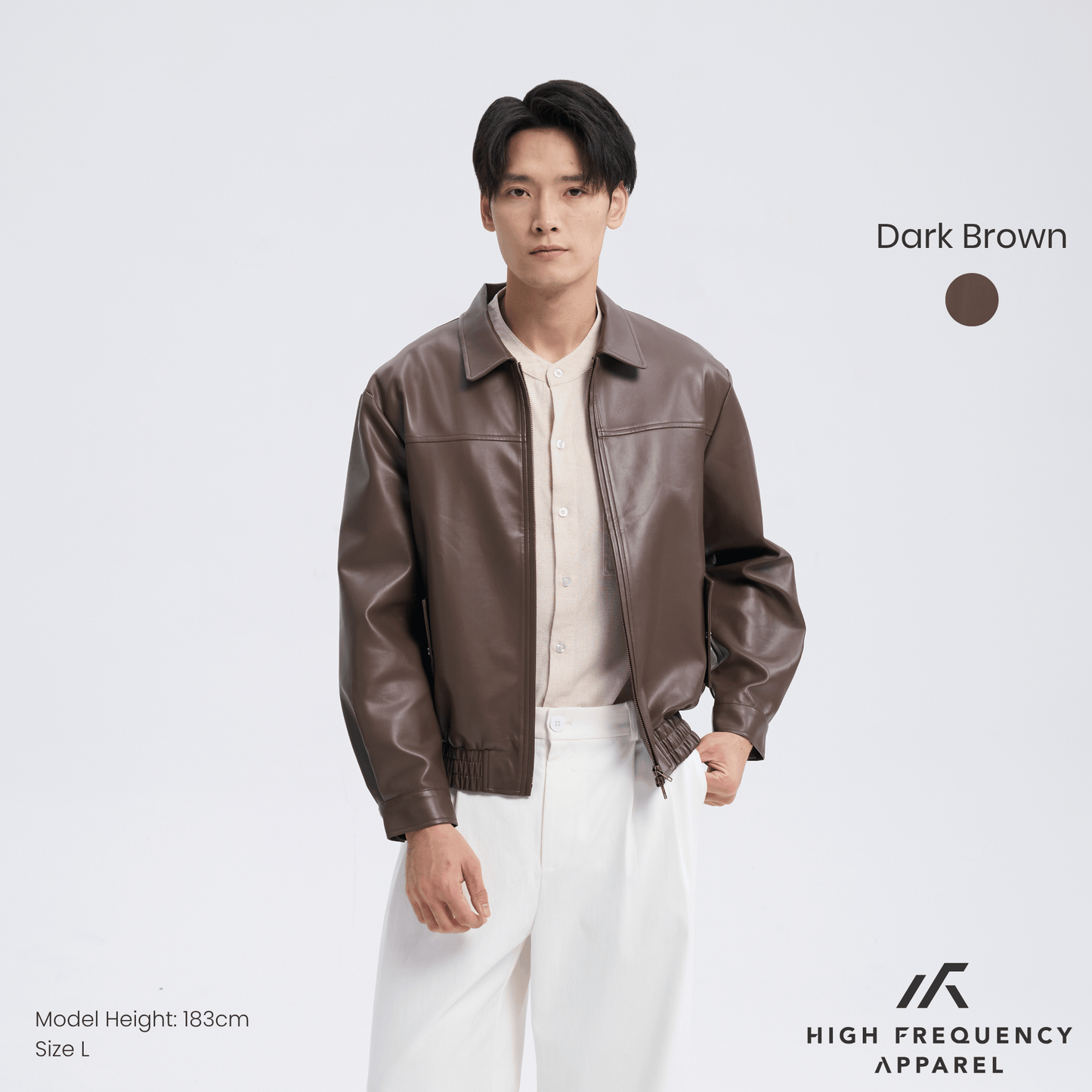 classic pu leather zip-up jacket