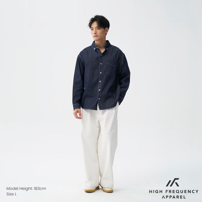 HFA Men’s Oversized Long Sleeve Denim Shirt – Relaxed Fit Essential