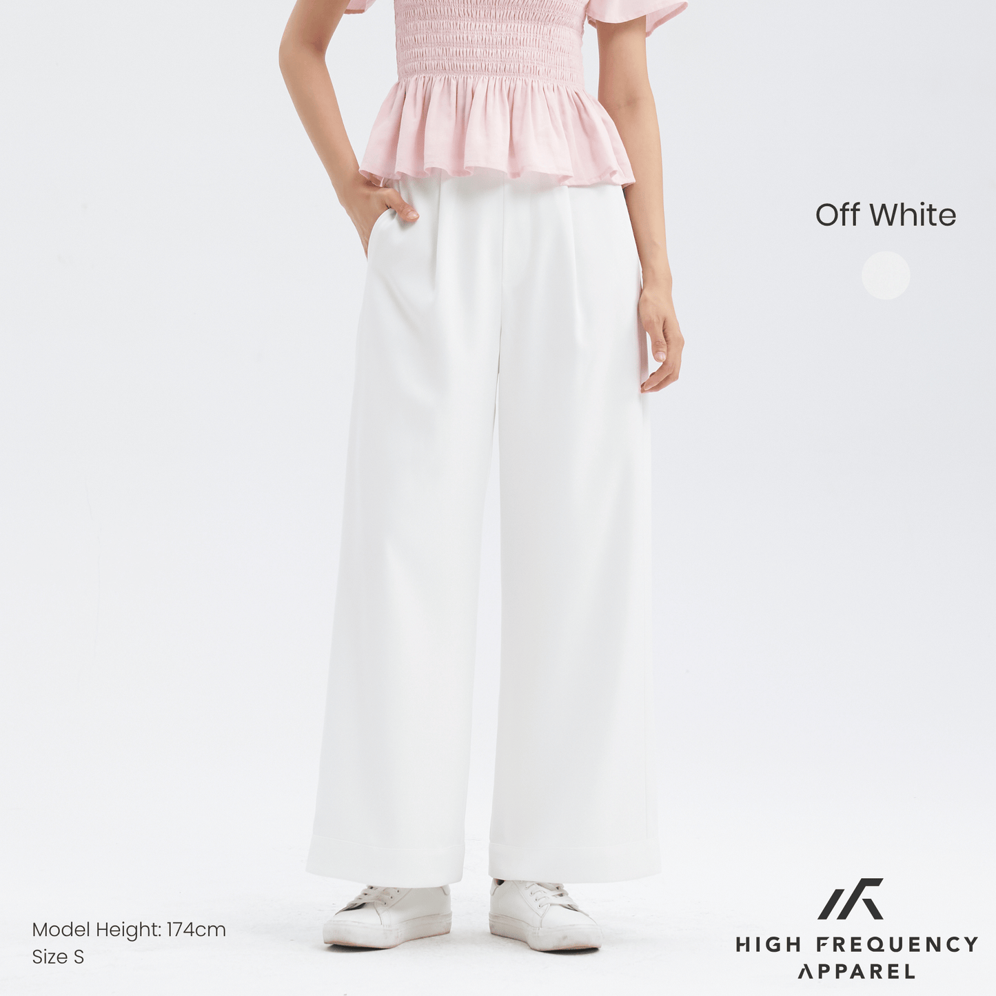 pleated straight wide elastic-waist trousers