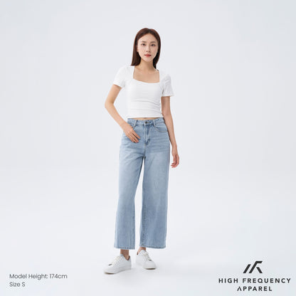 HFA Women's Wide Leg Mid-Waisted Ankle Length Denim Jeans