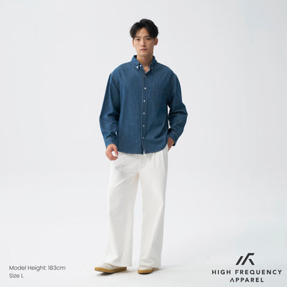 HFA Men’s Oversized Long Sleeve Denim Shirt – Relaxed Fit Essential
