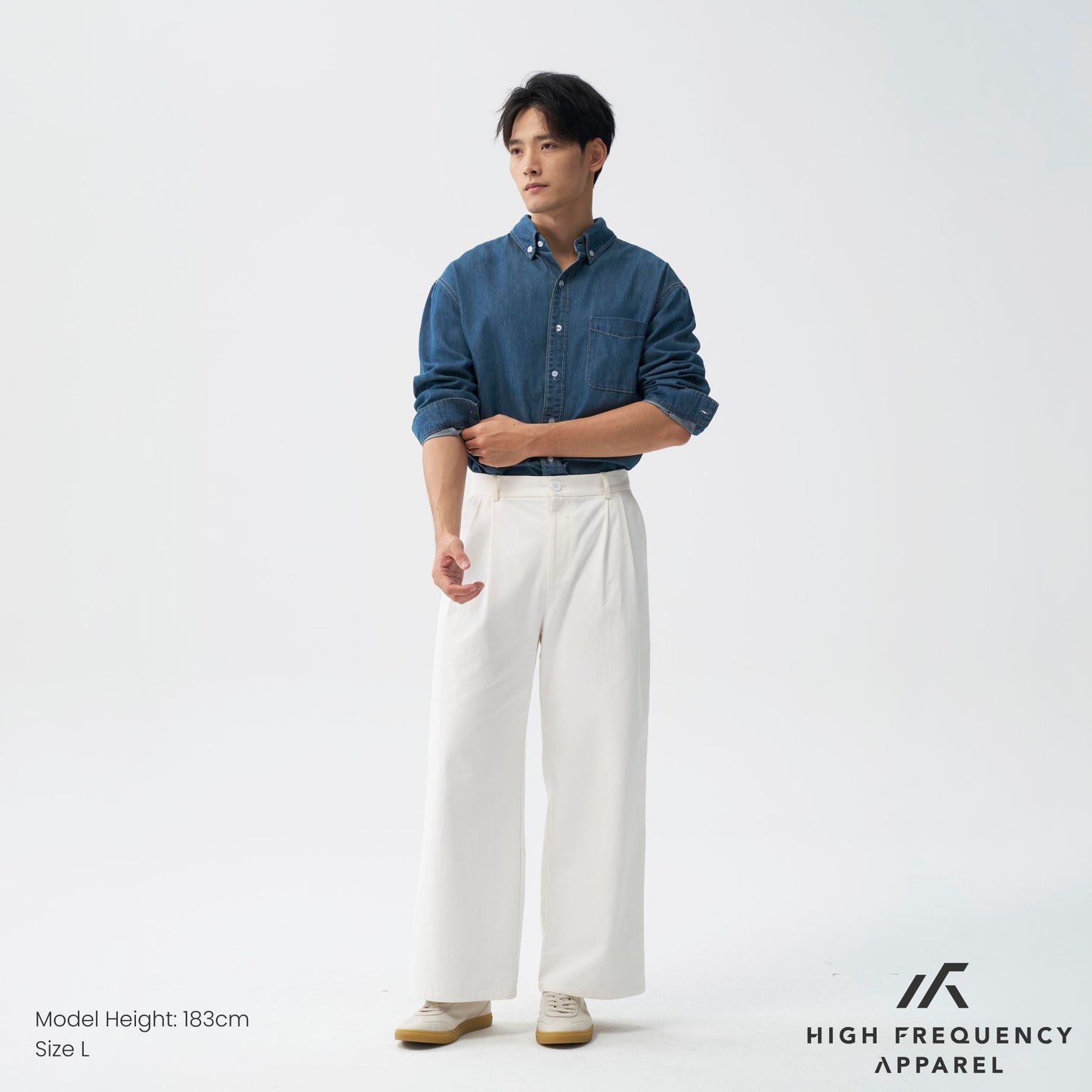 hfa men’s oversized long sleeve denim shirt – relaxed fit essential