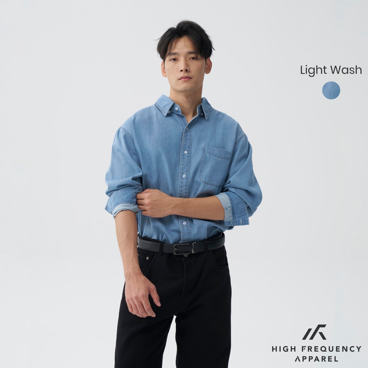 hfa men’s oversized long sleeve denim shirt – relaxed fit essential