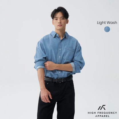 HFA Men’s Oversized Long Sleeve Denim Shirt – Relaxed Fit Essential