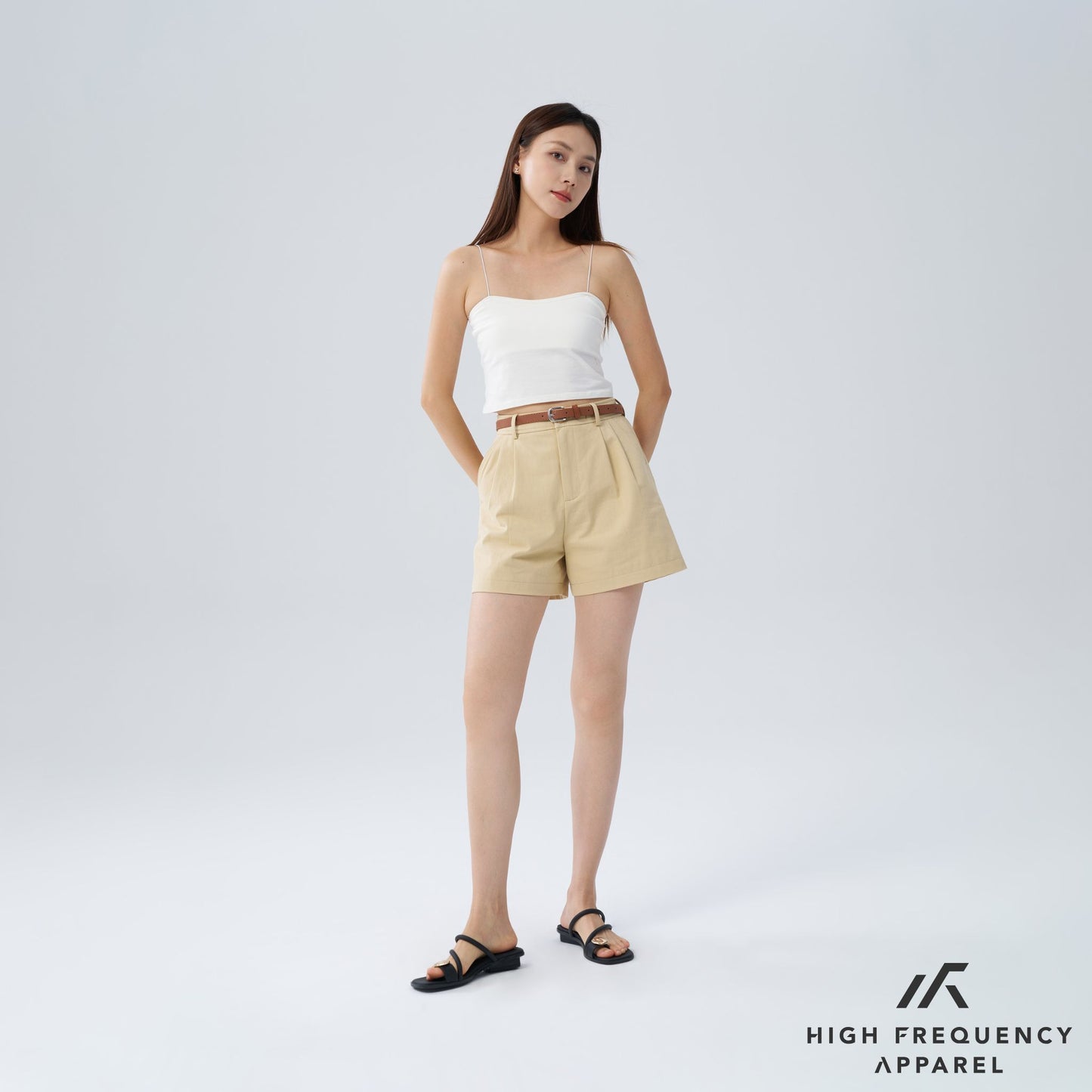 hfa women's double pleated chino high-waisted shorts