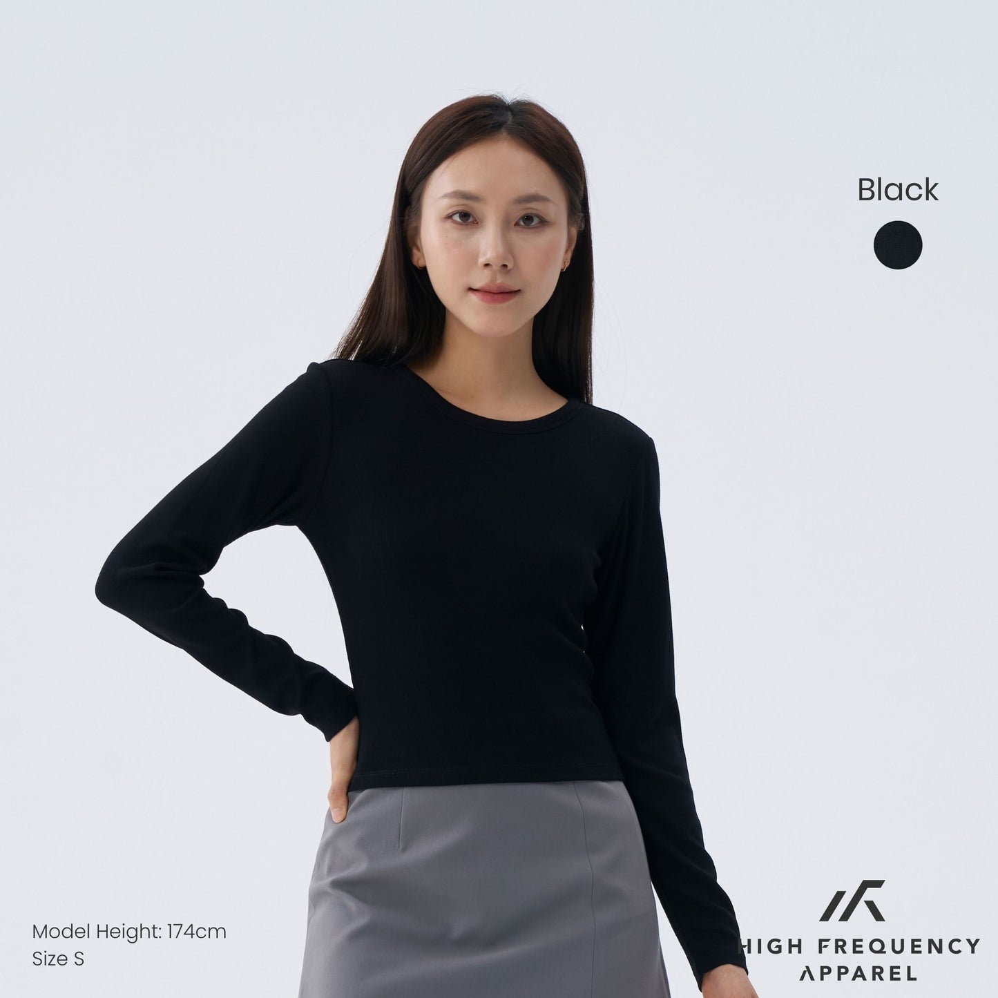 hfa women’s long sleeve ribbed tee – stretch fit essentials