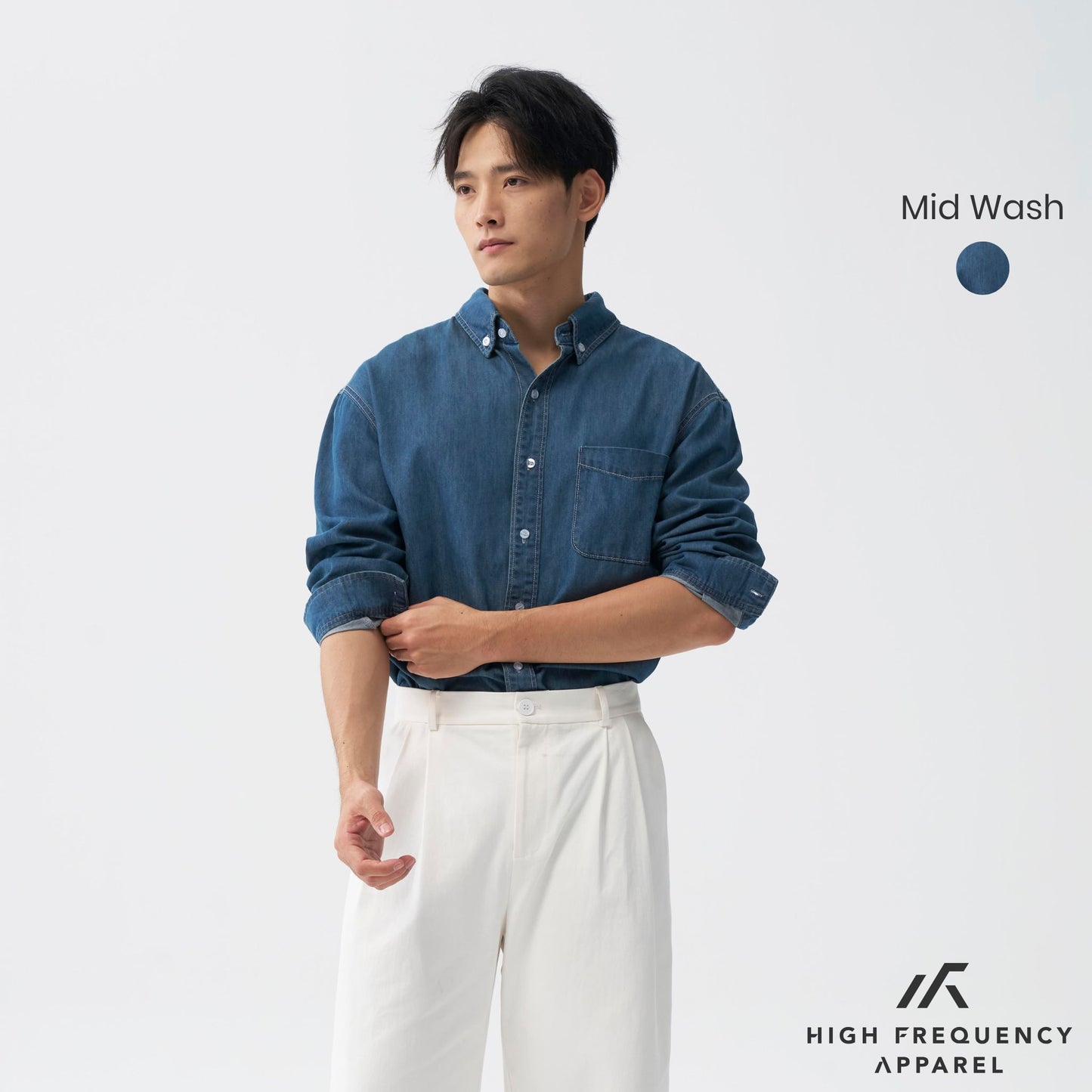 hfa men’s oversized long sleeve denim shirt – relaxed fit essential