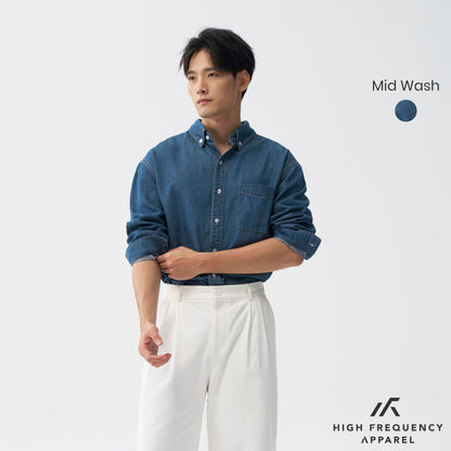 HFA Men’s Oversized Long Sleeve Denim Shirt – Relaxed Fit Essential