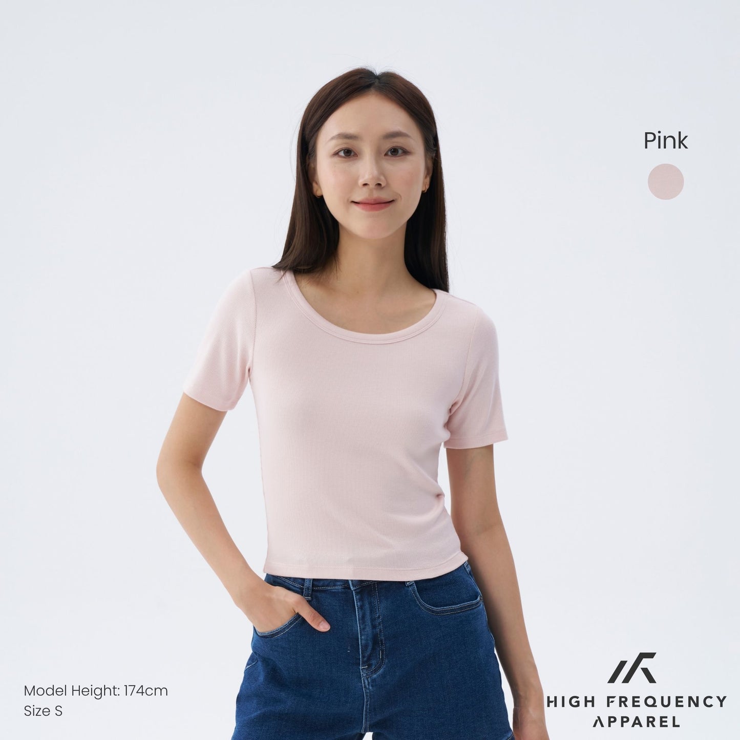 hfa women’s wide neck half sleeve ribbed tee – stretch fit essentials