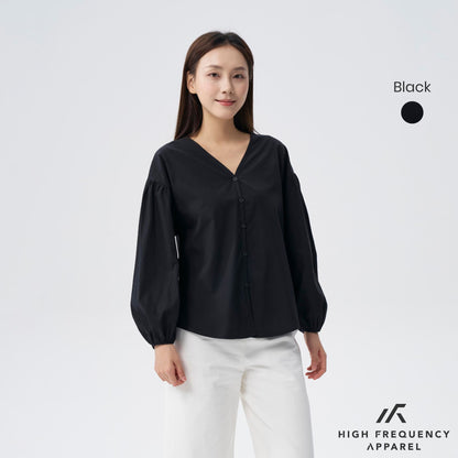 HFA Women’s V-Neck Puffed Long Sleeve Blouse – Relaxed Fit