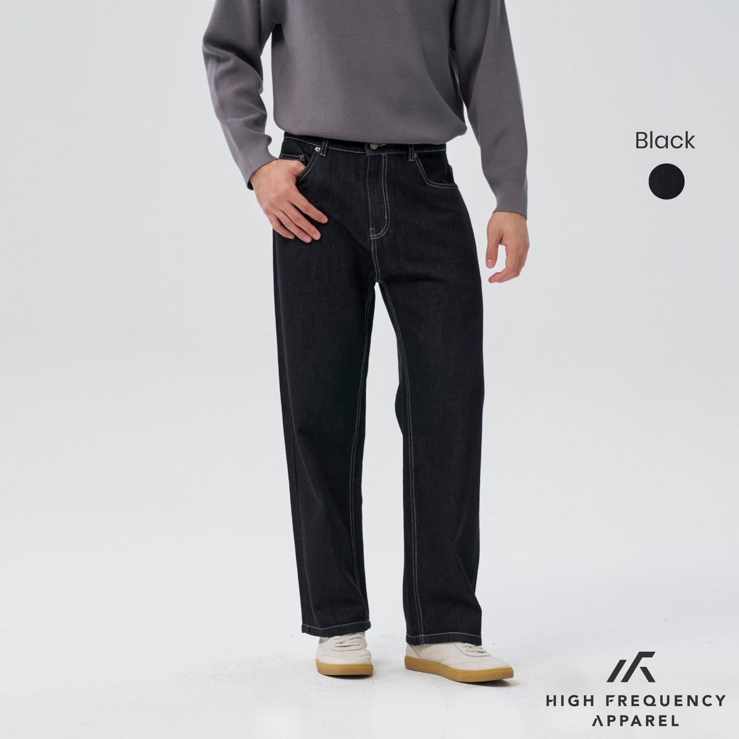 hfa men’s straight cut dark denim with contrast stitch