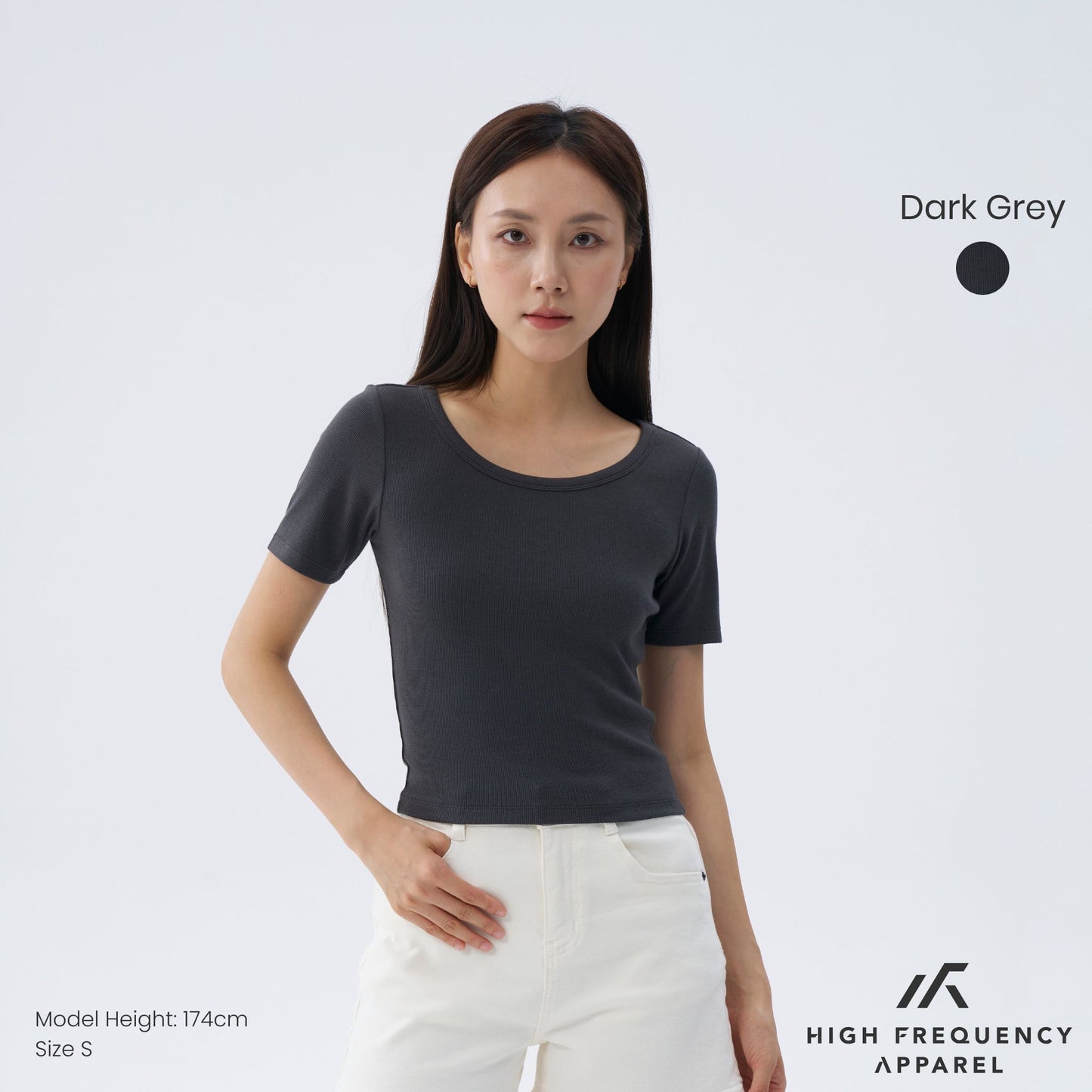 hfa women’s wide neck half sleeve ribbed tee – stretch fit essentials