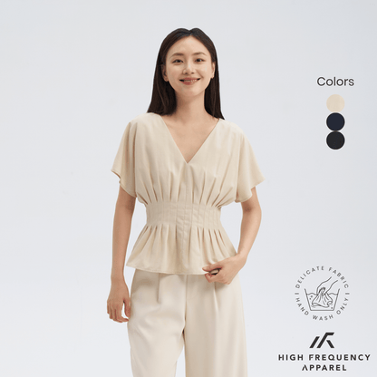 V-Neck Pintuck Sleeved Blouse