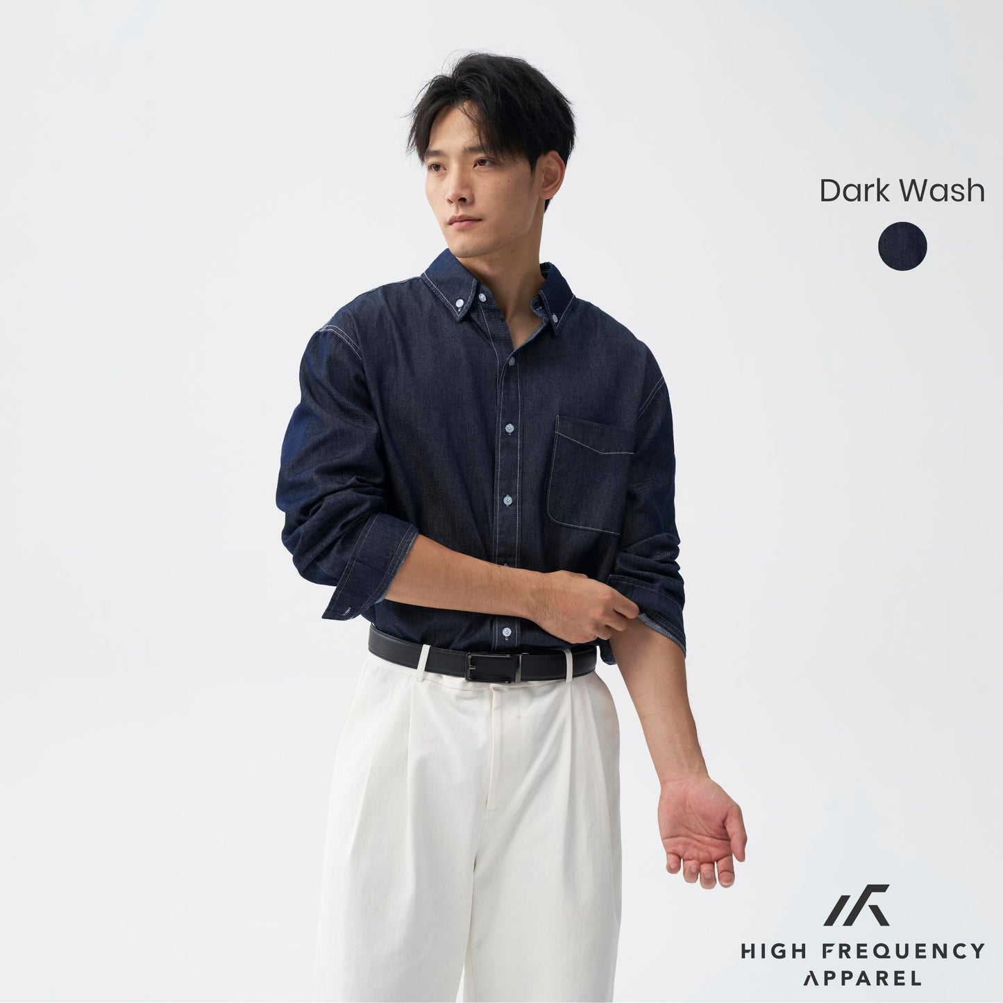 hfa men’s oversized long sleeve denim shirt – relaxed fit essential