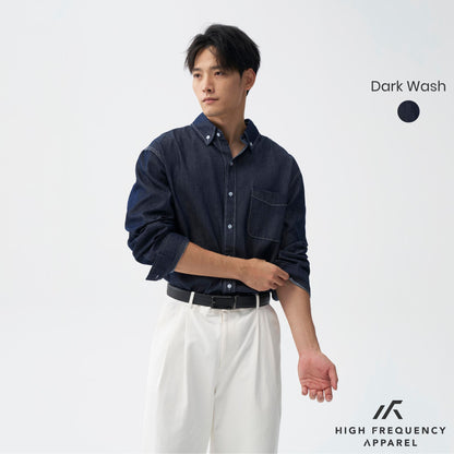 HFA Men’s Oversized Long Sleeve Denim Shirt – Relaxed Fit Essential