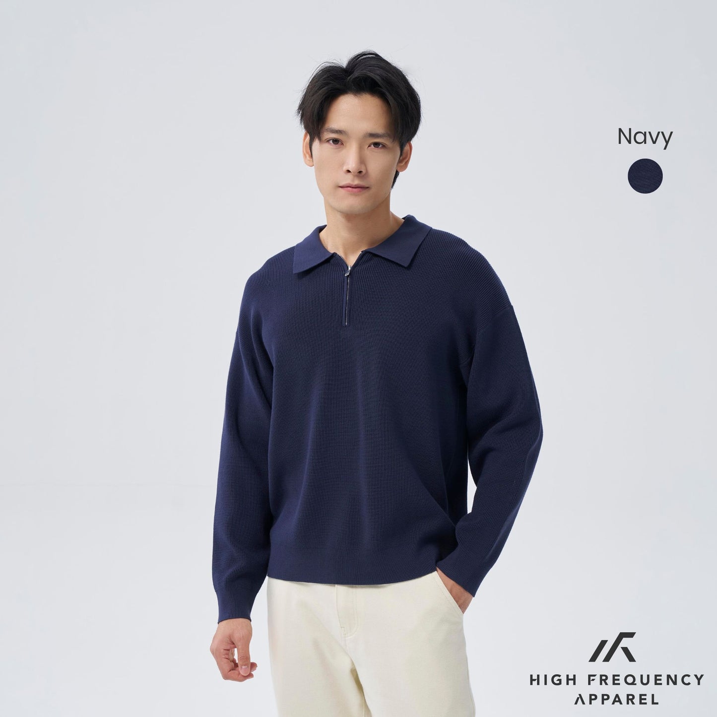 hfa men’s long sleeve knitted zip polo