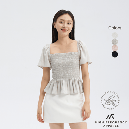 Square Neck Full Smocked Flutter Sleeve Top