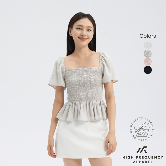 Square Neck Full Smocked Flutter Sleeve Top