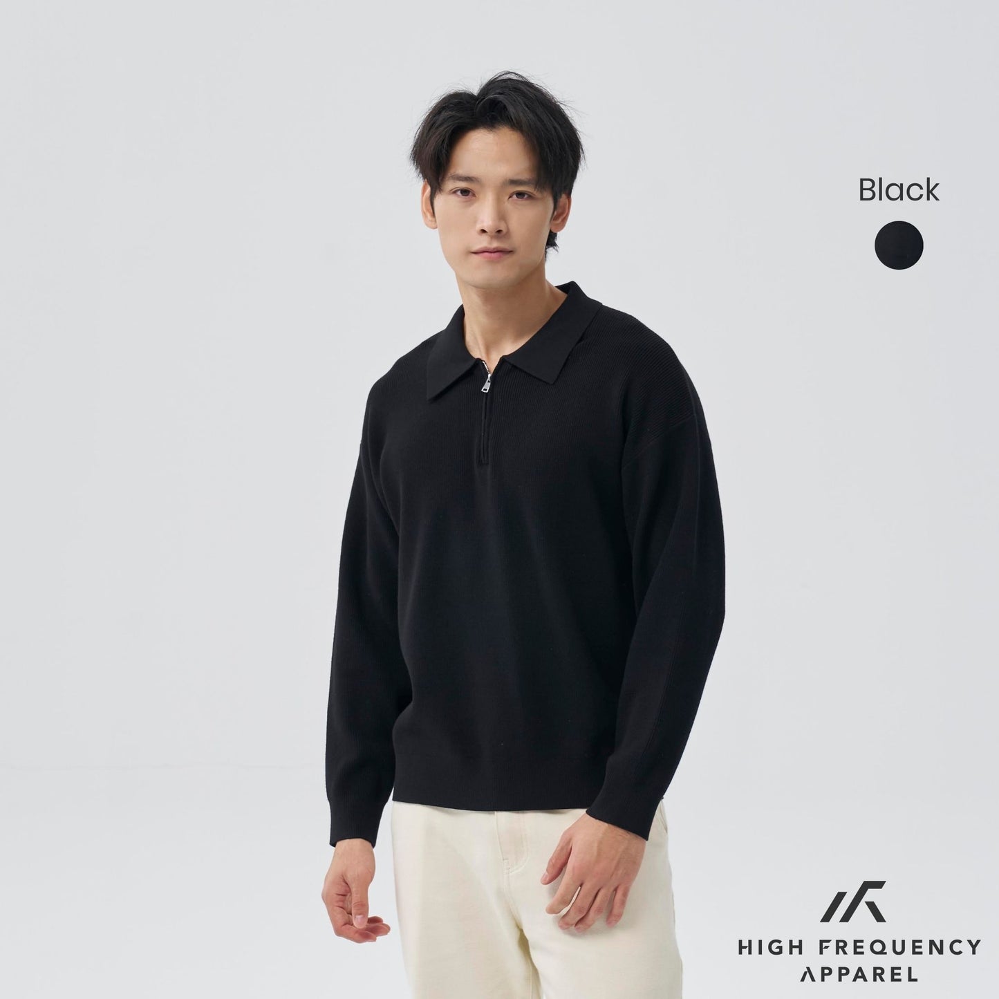 hfa men’s long sleeve knitted zip polo