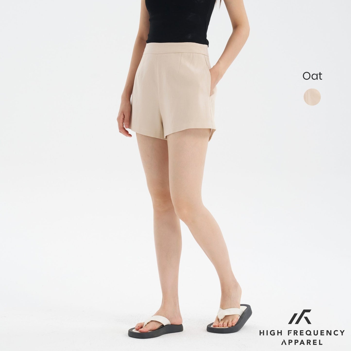 linen high waisted back zipper shorts