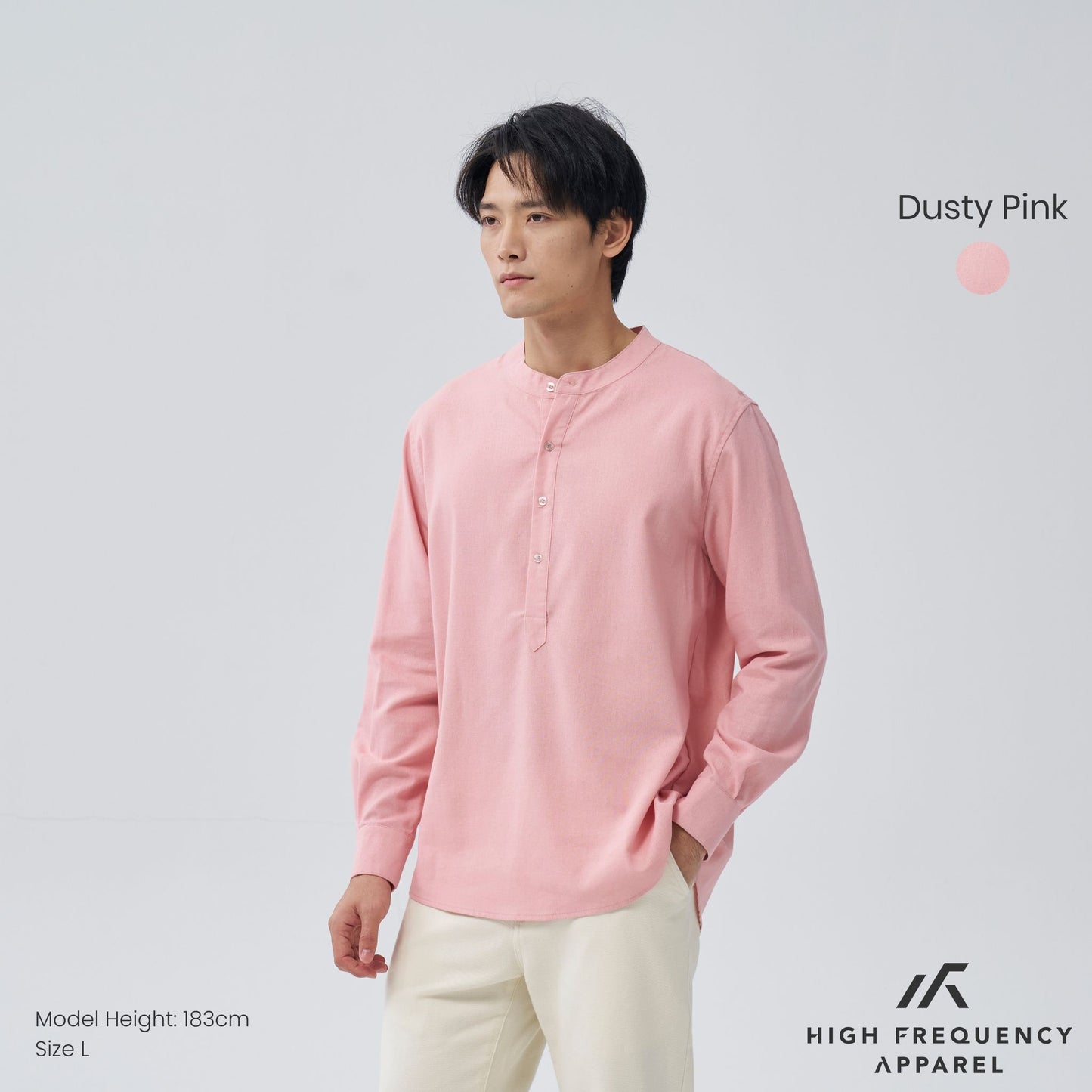 half button mandarin collar long sleeve shirt